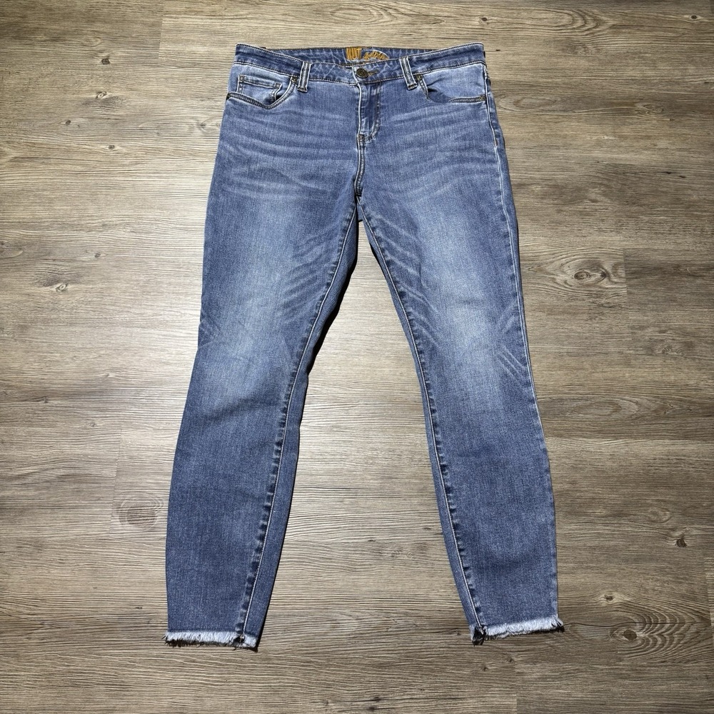 KUT from the Kloth Women's Skinny Jeans Size 12 Blue Stretch Raw Hem Denim